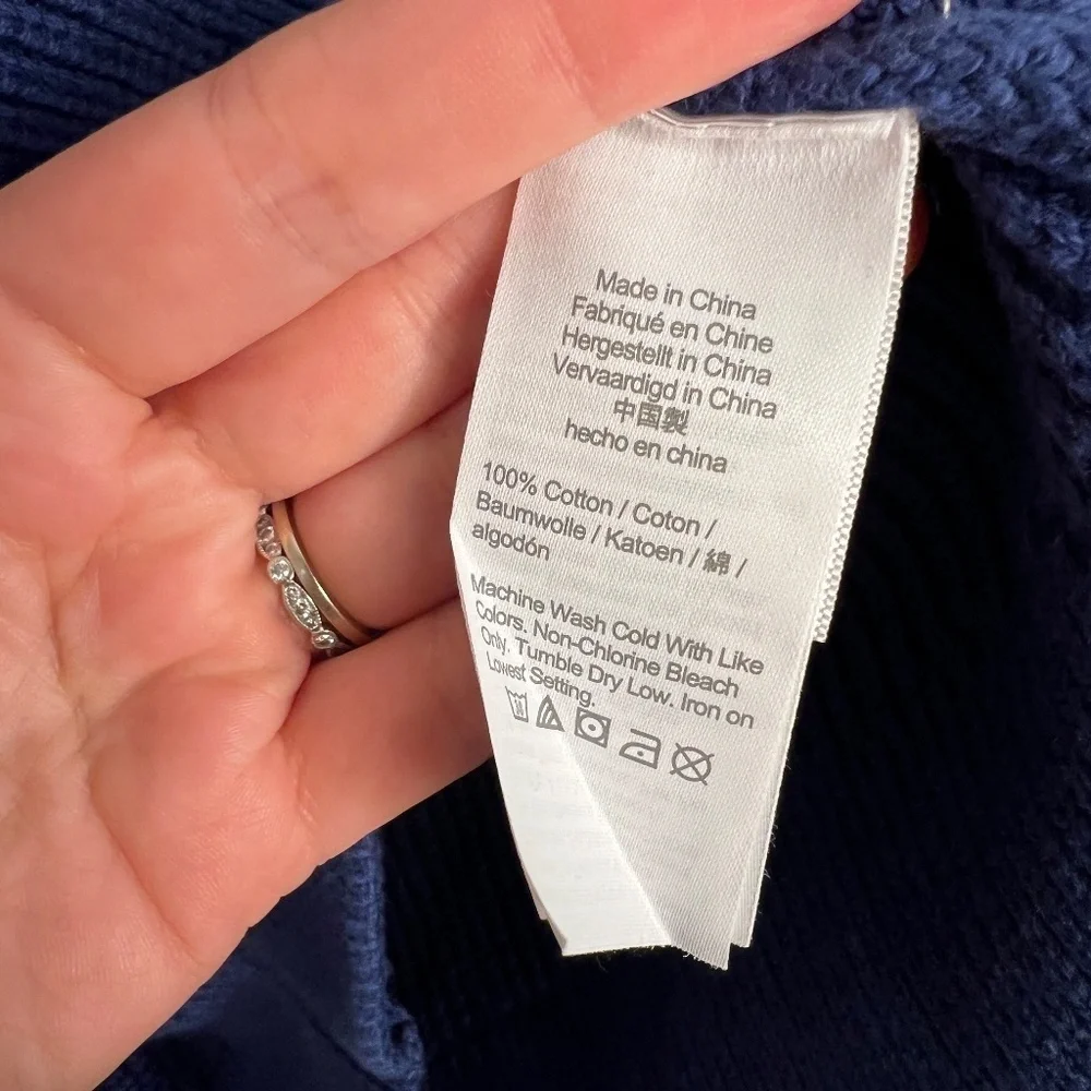 J. Crew Heritage cotton shaker-stitch sweater Size L Blue chunky knit